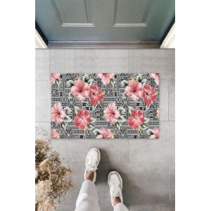 Dekoratif Dijital Zambak Pembe Kapı Paspası Dış Mekan Paspas K-3059