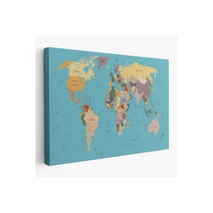 Dekoratif Kanvas Tablo Dünya Haritası Mavi Zemin 1032