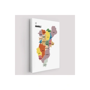 Denizli  İli ve İlçeler Haritası  Dekoratif Kanvas Tablo 1319
