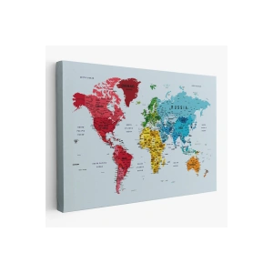 Detaylı Dünya Haritası Dekoratif Renkli Zeminli Kanvas Tablo 1700