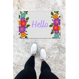 Dijital Baskı Açık Mavi Çiçek Desen Kapı Önü Paspası K-1002