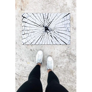 Dijital Baskı Beyaz Kırık Cam Desen Kapı Önü Paspası K-1046