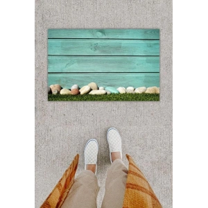 Dijital Baskı Dekoratif Ahşap Duvar Mavi Kapı Önü Paspası K-1268