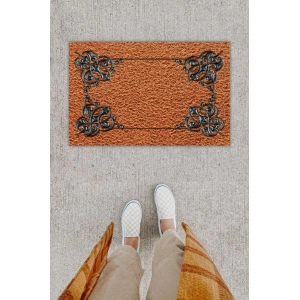 Dijital Baskı Dekoratif Bordür Kahverengi Kapı Önü Paspası K-1238