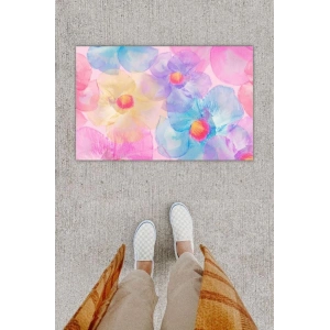 Dijital Baskı Dekoratif Çiçek Ebruli Kapı Önü Paspası K-1261