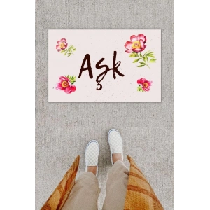 Dijital Baskı Dekoratif Çiçek Krem Kapı Önü Paspası K-1206