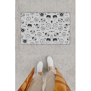 Dijital Baskı Dekoratif Çoklu Kedi Bej Kapı Önü Paspası K-1208