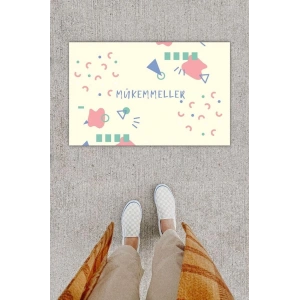 Dijital Baskı Dekoratif Geometrik Pudra Kapı Önü Paspası K-1216