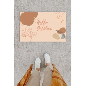 Dijital Baskı Dekoratif Hello October Pudra Kapı Önü Paspası K-1224