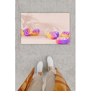 Dijital Baskı Dekoratif Instagram Pembe Kapı Önü Paspası K-1269