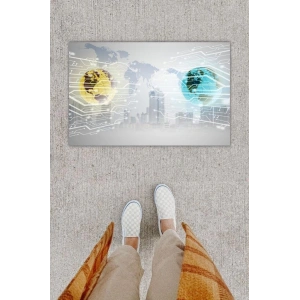 Dijital Baskı Dekoratif Işlemci Kart Gri Kapı Önü Paspası K-1290