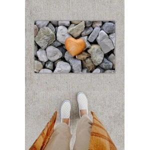 Dijital Baskı Dekoratif Kalp Gri Kapı Önü Paspası K-1250