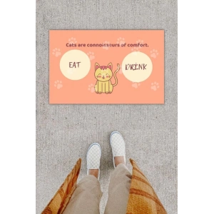 Dijital Baskı Dekoratif Kedi Yavruağzı Kapı Önü Paspası K-1213