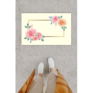 Dijital Baskı Dekoratif lü Çiçek Krem Kapı Önü Paspası K-1258