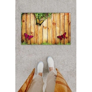 Dijital Baskı Dekoratif lü Kelebek Kahverengi Kapı Önü Paspası K-1256