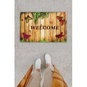 Dijital Baskı Dekoratif lü Kelebek Kahverengi Kapı Önü Paspası K-1257