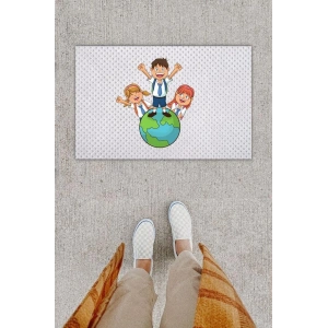 Dijital Baskı Dekoratif Mutlu Çocuklar Beyaz Kapı Önü Paspası K-1285