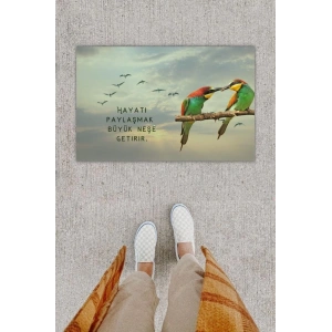 Dijital Baskı Dekoratif Tropikal Kuş Gri Kapı Önü Paspası K-1222