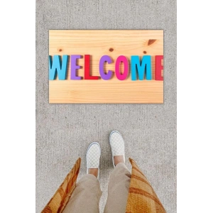 Dijital Baskı Dekoratif Welcome Ahşap Kapı Önü Paspası K-1247
