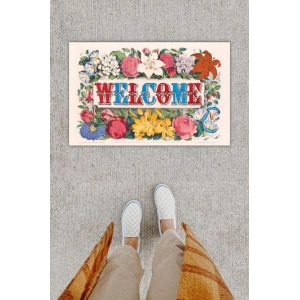 Dijital Baskı Dekoratif Welcome Renkli Kapı Önü Paspası K-1249