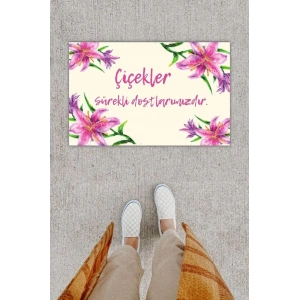 Dijital Baskı Dekoratif Zambak Pembe Kapı Önü Paspası K-1204