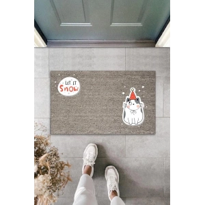 Dijital Baskı Gri Let It Snow Kukuletalı Kedi Dekoratif Kapı Paspası K-2058