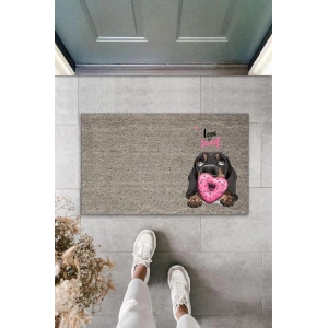 Dijital Baskı Gri Love Sweet Köpekli Dekoratif Kapı Paspası K-2057