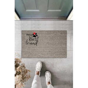 Dijital Baskı Gri Patili My Best Friend Dekoratif Kapı Paspası K-2065