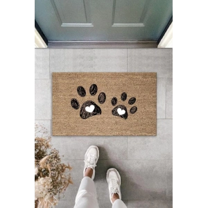 Dijital Baskı Kahverengi Çift Kalpli Patili Dekoratif Kapı Paspası K-2030