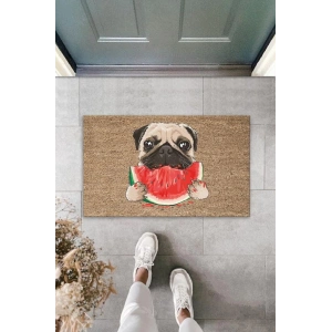 Dijital Baskı Kahverengi Dilim Karpuz Yiyen Köpek Dekoratif Kapı Paspası K-2032