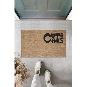 Dijital Baskı Kahverengi Kedili Cute Cats Dekoratif Kapı Paspası K-2062