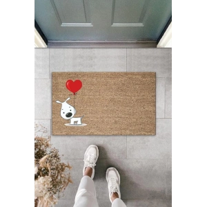 Dijital Baskı Kahverengi Kırmızı Balonlu Beyaz Köpek Dekoratif Kapı Paspası K-2014