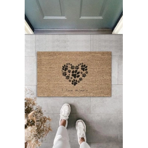 Dijital Baskı Kahverengi Patili Kalp I Love Animals Dekoratif Kapı Paspası K-2011