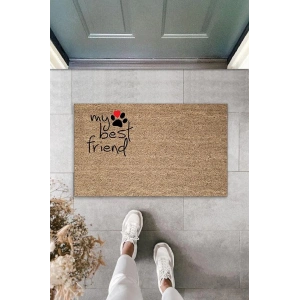 Dijital Baskı Kahverengi Patili My Best Friend Dekoratif Kapı Paspası K-2064