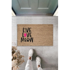 Dijital Baskı Kahverengi Pembe Kalpli Kılçıklı Love Meow Dekoratif Kapı Paspası K-2046