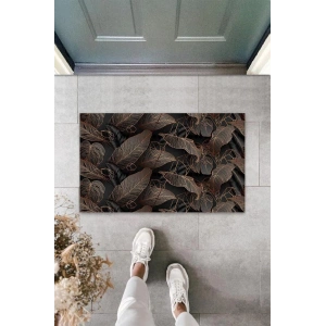 Dijital Büyük Yapraklar Siyah-Gold Kapı Paspası Dış Mekan Paspas K-3122