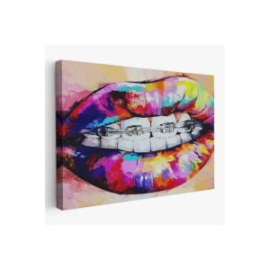 Diş Teli ve Renkli Dudaklar Graffti Tablosu-6651