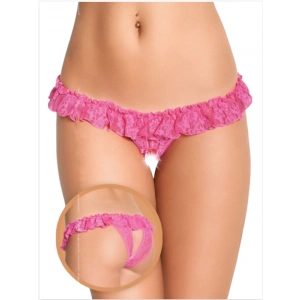 Dropcek Fantezi Üstü Fırfırlı Ağı Açık Pembe Dantel Tanga - String TG270019