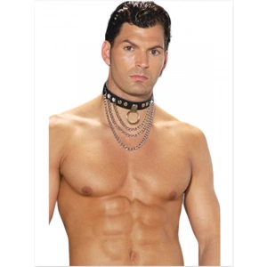 Dropcek Fantezi Zincirli Deri Erkek Boyunluk Fantezi Aksesuar TG275415