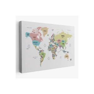 Dünya Haritası Dekoratif Kanvas Tablo Ülke ve Başkentli 1533