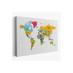 Dünya Haritası Dekoratif Kanvas Tablo Ülke ve Başkentli 1543