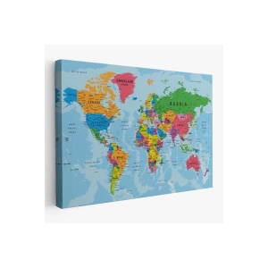 Dünya Haritası Kanvas Tablo Çok Ayrıntılı Dekoratif ve Okyanuslu 2131