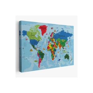 Dünya Haritası Kanvas Tablo Çok Ayrıntılı Dekoratif ve Okyanuslu2037