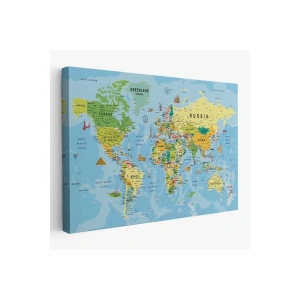 Dünya Haritası Kanvas Tablo Son Derece Detaylı Dekoratif Okyanuslu-1992