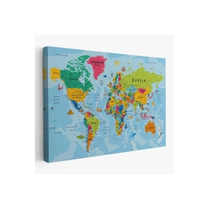 Dünya Haritası Kanvas Tablo Son Derece Detaylı Dekoratif Okyanuslu-2025