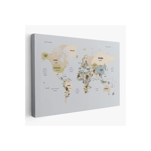 Dünya Haritası Kanvas Tablo  Ülke Başkent Detaylı ve Dekoratif 2597
