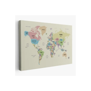 Dünya Haritası Kanvas Tablo  Ülke Başkent Detaylı ve Dekoratif 2603