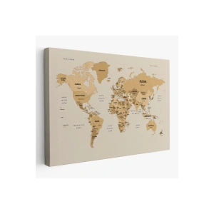 Dünya Haritası Kanvas Tablo  Ülke Başkent Detaylı ve Dekoratif 2619