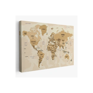 Dünya Haritası Kanvas Tablo  Ülke Başkentli ve Okyanus Detaylı Tablo 2765