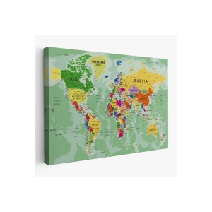 Dünya Haritası Son Derece Ayrıntılı Eğitici Okyanuslu Dekoratif Kanvas Tablo 2511